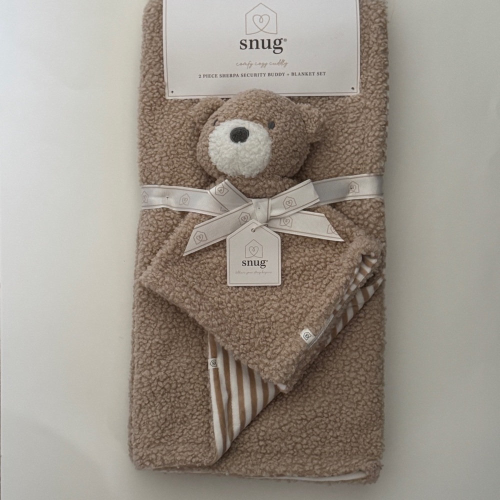 NEW 2pc Gift Set Baby Blanket & Lovey Bear Plush Feather Knit and Stripes | SNUG